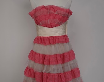Vintage 1980s - Betsey Johnson Pink/white Tiered Ruffles Party Dress
