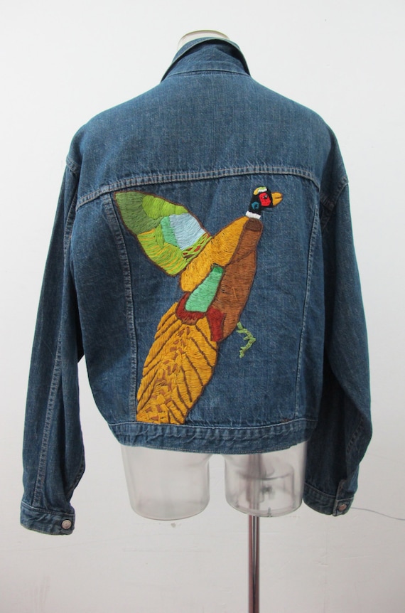 1970s Pheasant Custom Embroidered Denim Jean Jacke
