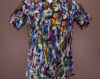 Vintage 1970s - Maya Del Mexico Mayan Pattern Short Sleeve Shirt