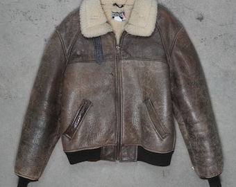 Vintage 60s Schott Leather Flight Jacket 674 MS Bomber G1 Faux Fur