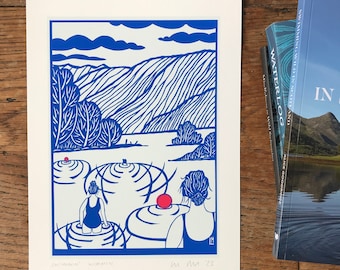 Wild Swimming Art Print: Loch Scotland Women Swimmers