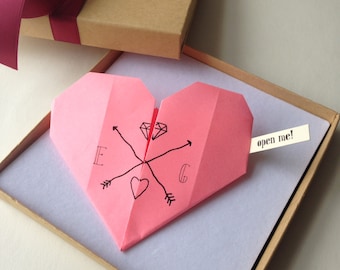 personalised unusual marriage proposal card , will you marry me customised, origami heart, romantic