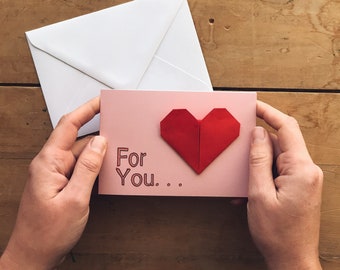 Origami Heart Valentines Day Card: Hidden Message, Quirky & Modern