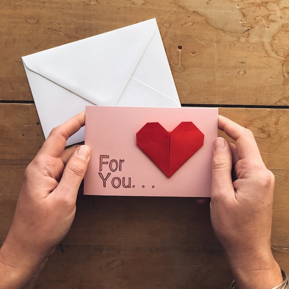 Origami Heart Valentines Day Card Personalised Card Secret Hidden Message Quirky Unusual Modern Custom Valentine