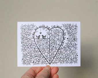 wedding anniversary card, 5th wooden, fifth wood, Grow old with me, black, white, blank