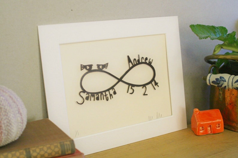 wedding papercutting, infinity symbol, infinity sign, wedding gift, personalised wedding, geeky wedding gift, geek wedding gift image 3