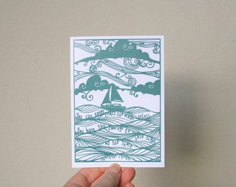 Inspirational Sailing Card: Columbus Quote, Dark Turquoise Birthday Card