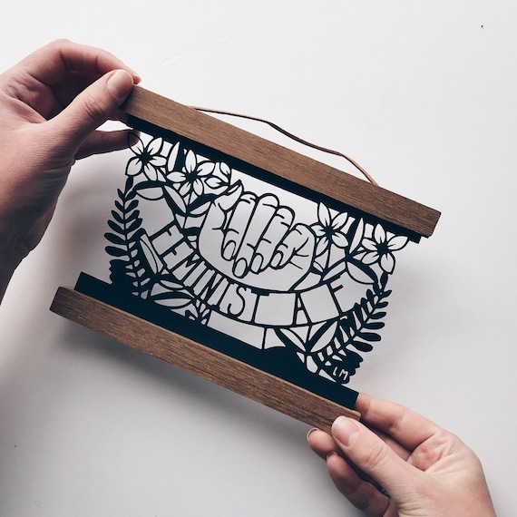 Feminist AF Paper Cut: A5 Feminist Art with Wooden Hanger
