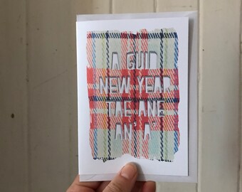 New Year card, Hogmanay, Scottish printed card, Louise McLaren