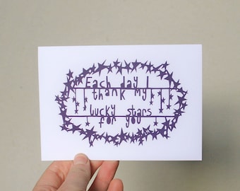 Lucky Stars Greetings Card: Purple Paper Cut Design