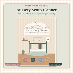 Nursery Planner Printable, Editable Baby Room Setup Checklist PDF, Nursery Safety Check, Baby Wish List, EU Baby Sizes, Pregnancy Planner