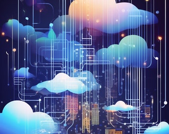 Cloud digitale, tecnologia, Internet, dati, archiviazione cloud, futuristico, stampe d'arte, sfondo