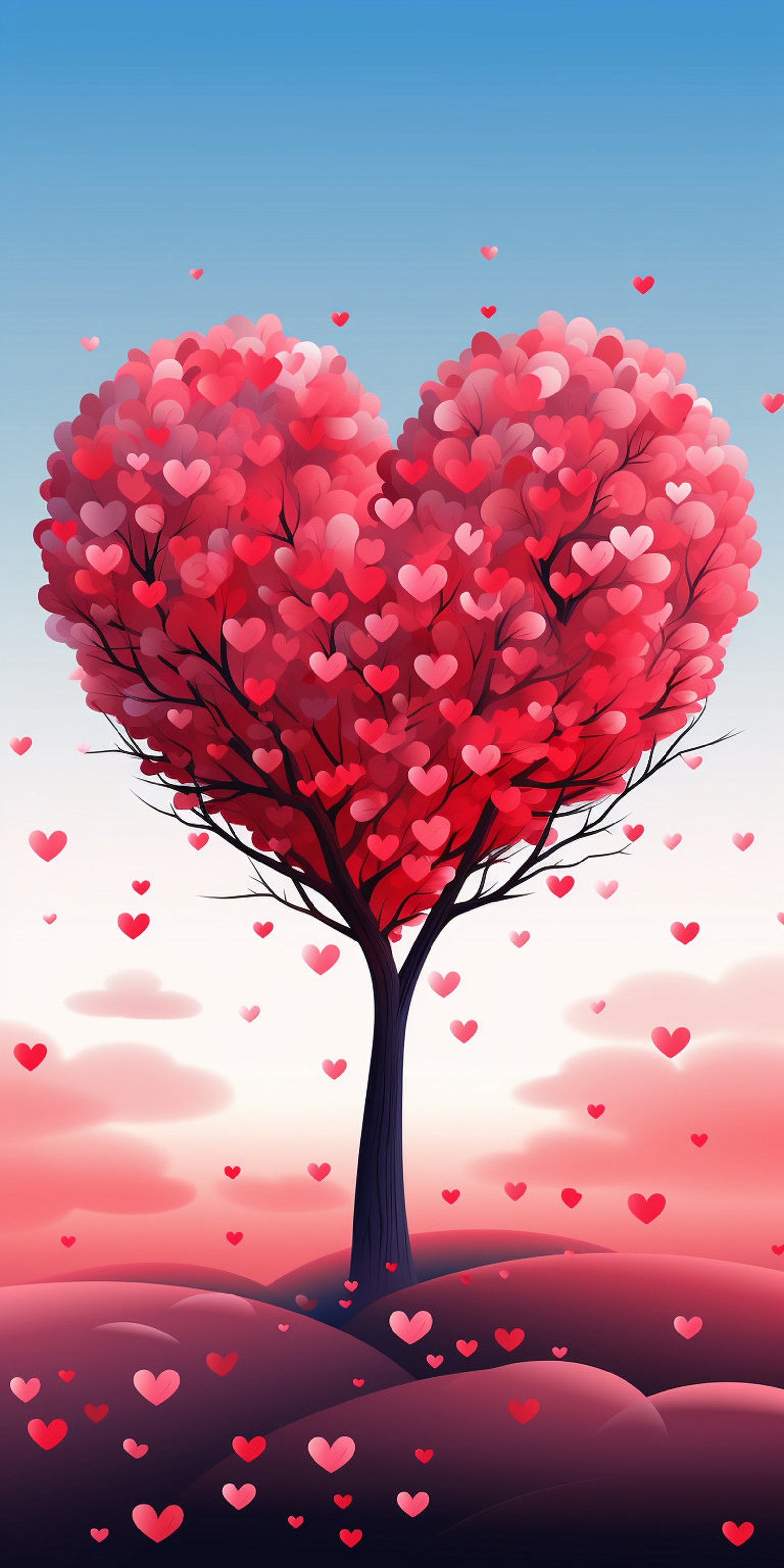 Red Heart Shaped Tree, Heart Tree, Love, Valentine Background, Art ...