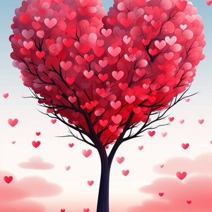 Red Heart Shaped Tree, Heart Tree, Love, Valentine Background, Art ...