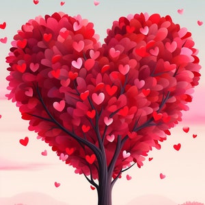 Red Heart Shaped Tree, Heart Tree, Love, Valentine Background, Art ...