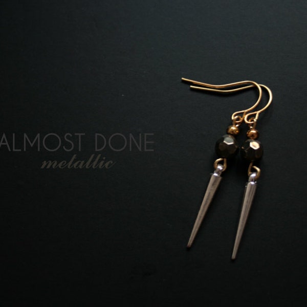 Metallic Pyrite & Spike Earrings, mixed metals earrings, gemstone, dangle earrings. spike jewelry