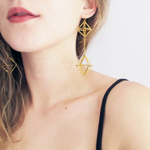 Himmeli inspired statement earrings, geometric earrings in gold or silver