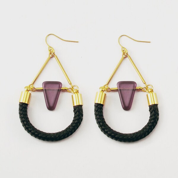 Geometric triangle and rope dangle earrings, geometric earrings, drop earrings