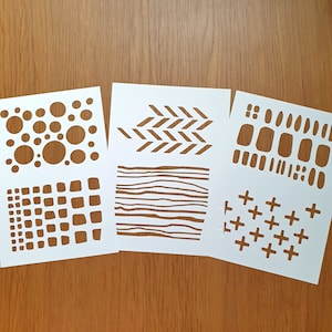 Mark Making Stencils (Set 1) for art Journals SPECIAL PRICE for A Set of 6 (2 on each sheet) - Free UK Postage!