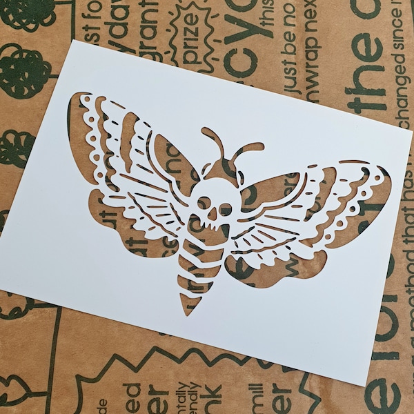 Deaths Head Moth Stencil (6"x8" approx) for Halloween Art Journals, Cards, Scrapbooking, ATCs, etc - Free UK Postage!