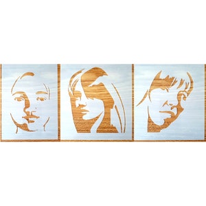 Three Faces Stencils Set ideal for journals, cards, collage, scrapbooking, ATCs, tags, gel printing, postcards.