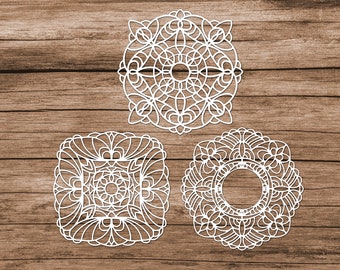 Round Lace Doily Mandala Stencil Set of 3, handmade, Ideal for journals, gel printing, cards, scrapbooking etc