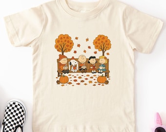 Peanuts Fall Friends T-Shirt, Autumn Snoopy Gang Bench Graphic Tee, Cozy Pumpkin Cocoa Fall Shirt