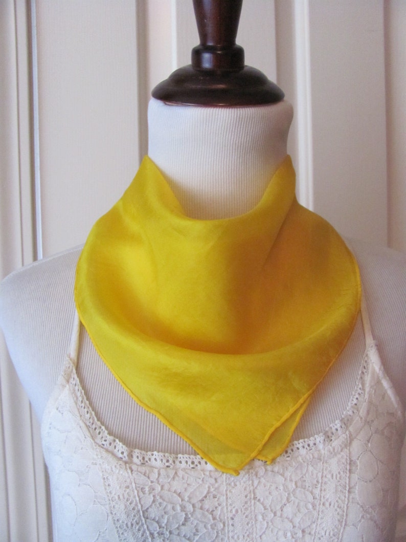 16 Inch Affordable Scarves!! Beautiful Solid Yellow Small Silk Pocket Square Scarf