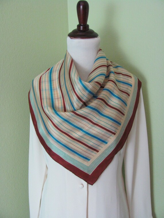 Echo Designer Yellow Burgundy Striped Silk Scarf … - image 1