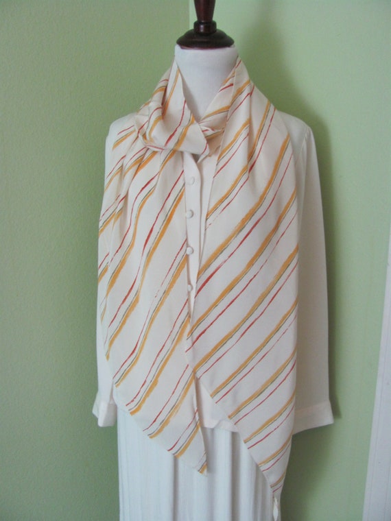 Yellow White Striped  Soft Silky Poly Scarf 14" x… - image 1