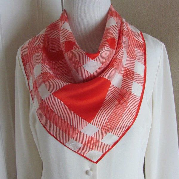 Red White Plaid Acetate Soft Silky Scarf 24" Square - Affordable Scarves!!!