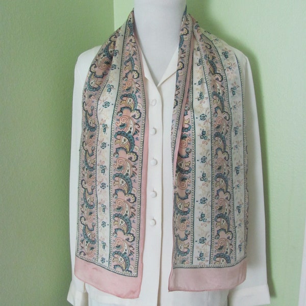 Designer Scarf Pink White Floral Soft Silk Scarf // 11" x 48" Long // Many scarves to choose from in my shop!!!