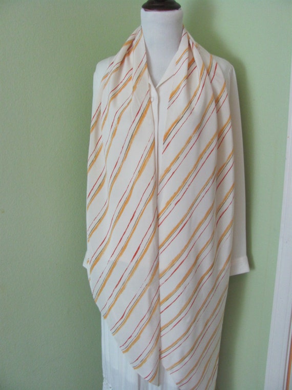 Yellow White Striped  Soft Silky Poly Scarf 14" x… - image 2