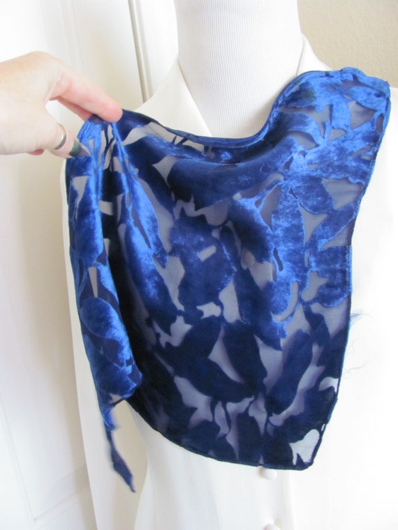 Triangle Shape Blue Flocked Soft Silky Scarf 14" … - image 2