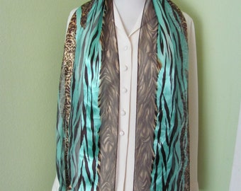 Beautiful Brown Turquoise Poly Scarf 13" x 56" Long - Affordable Scarves!!! Over 400 to choose from in my shop