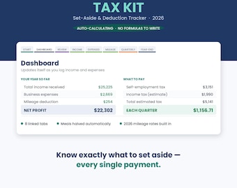 Self Employed Bookkeeping Spreadsheet 2026, 1099 Tax Deduction Tracker, Income Expense Mileage Log, Google Sheets Excel (Digital Download)