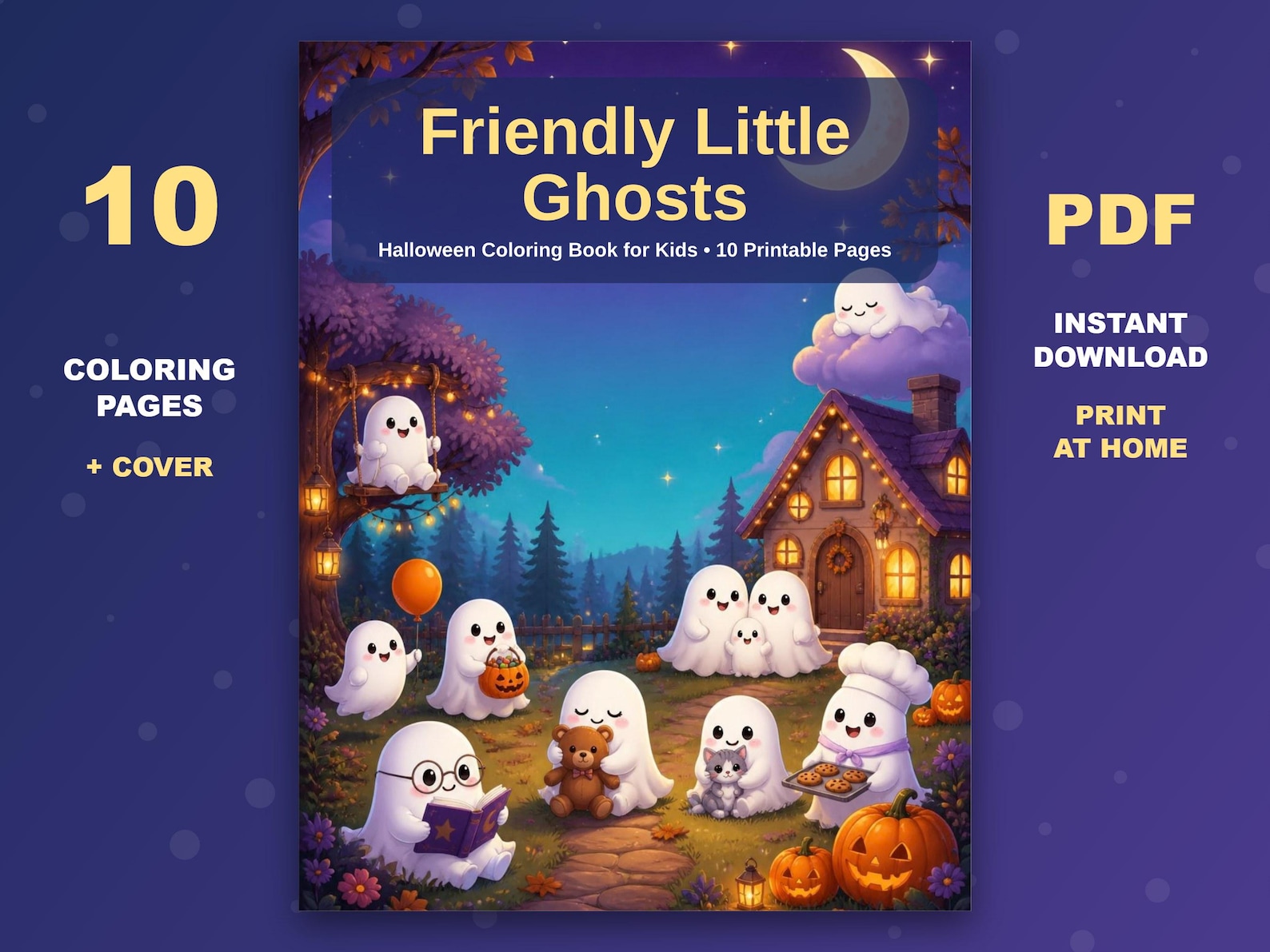Friendly Ghost Halloween Coloring Book for Kids, 10 Printable Pages ...