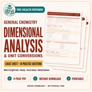 Dimensional Analysis & Unit Conversion Cheat Sheet | Chemistry Practice Problems PDF