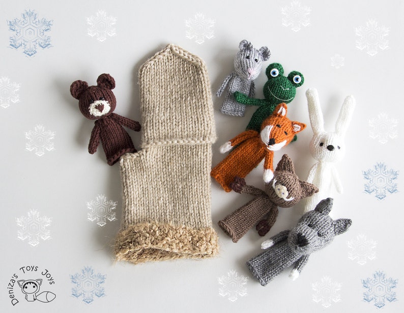 Finger Puppets. SET of 7 knitting patterns knitted in the Etsy