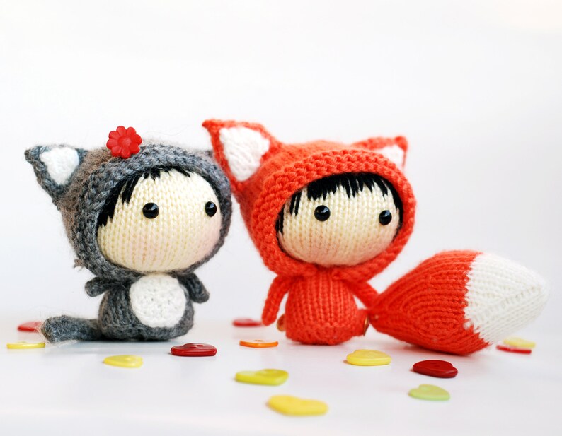 2 Dolls Orange Fox Doll with removable tail and Gray Girl Etsy