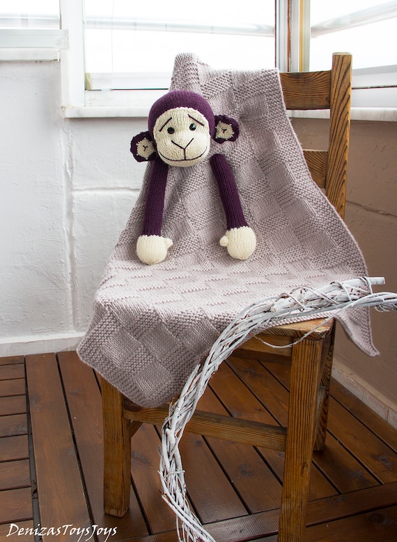 Monkey Toy Baby Blanket. Pdf Knitting Pattern Etsy