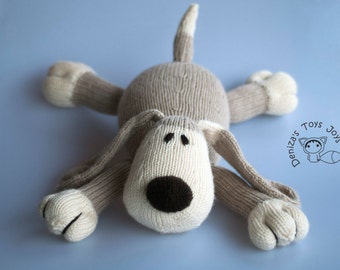Dog PDF knitting pattern. Knitted in the round. New baby gift pattern. Nursery decor pattern