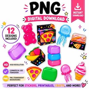 Squishy Toy PNG Clipart Bundle,  Toy Digital Download, Cute Squishy Clipart, Printable Stickers, Craft PNG, 12 Designs