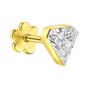 Gold Trillion Solitaire Stud, Triangle Bezel Flat Back Earring, Geometric Cartilage Piercing, Modern Labret Jewelry