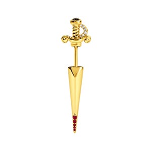 Gold Dagger Sword, Gothic Ruby Blade Charm, Black Onyx Handle Necklace, Statement Medieval Jewelry