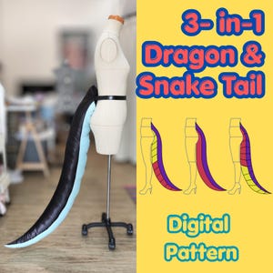 Cartamodello PDF per cucire una coda di drago e di serpente 3 in 1, cartamodello fai da te per coda di lucertola diavolo per cosplay, accessorio per costume di Halloween, download digitale.
