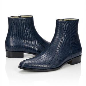 Custom handcrafted men's side zipper boots with python skin pattern