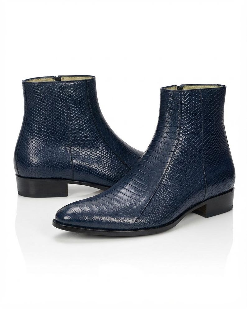 Custom handcrafted men's side zipper boots with python skin pattern