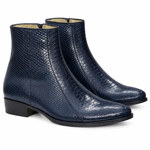 Handmade Customized Python Textured | Genuine Cow-Hide Leather Ankle Boots For Men | Side Zipper Dress Boots