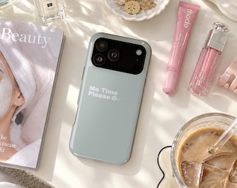 Me Time Please Powder Blue iPhone Case: Minimalist Self-Care Reminder, MagSafe Compatible